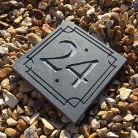 NATURAL Slate House Sign Number 1 to 99 - Engraved Geometric Art Deco Border